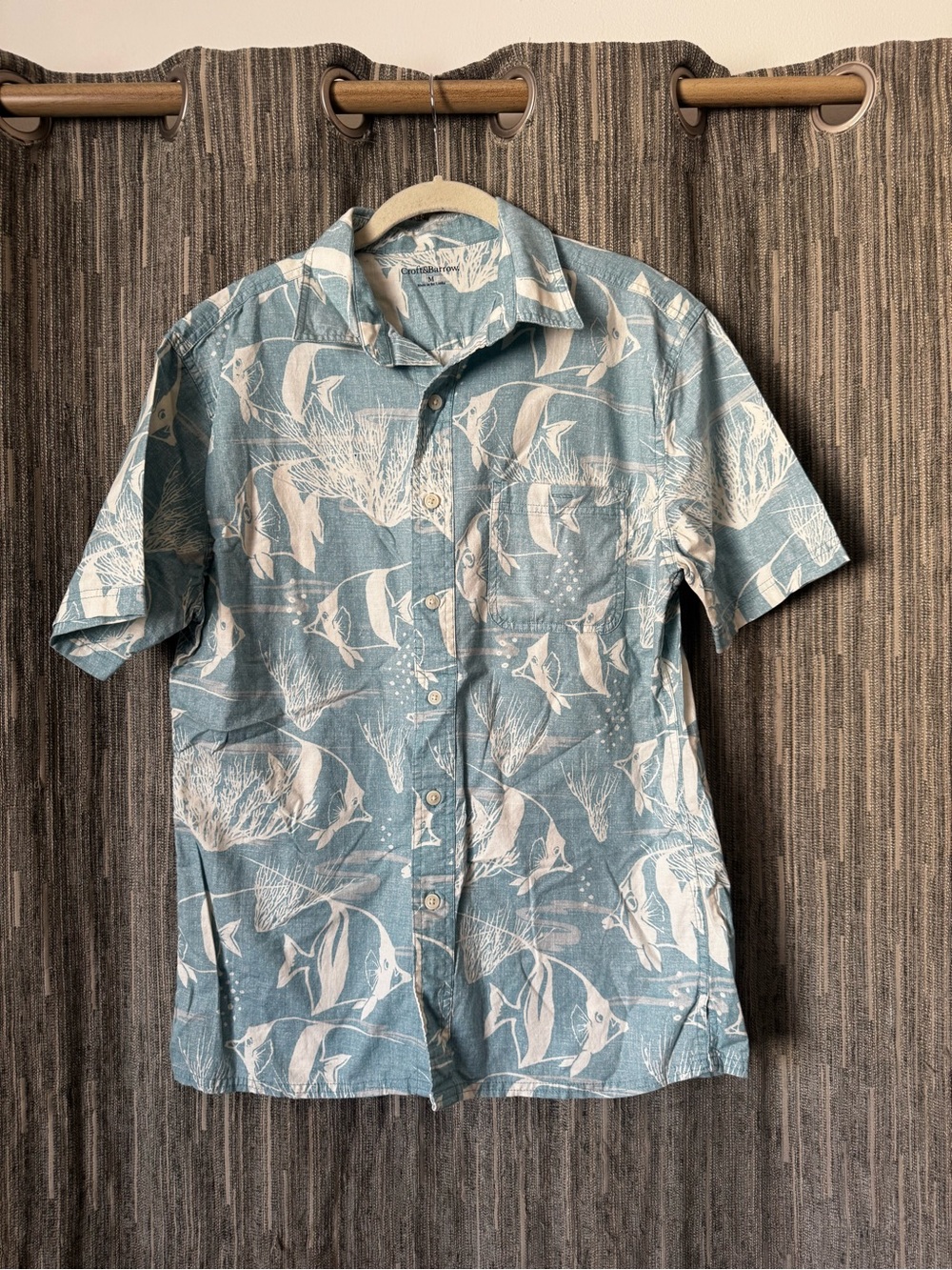 croft & barrow Light Blue Short-Sleeve Fish Print Button-Up Shirt